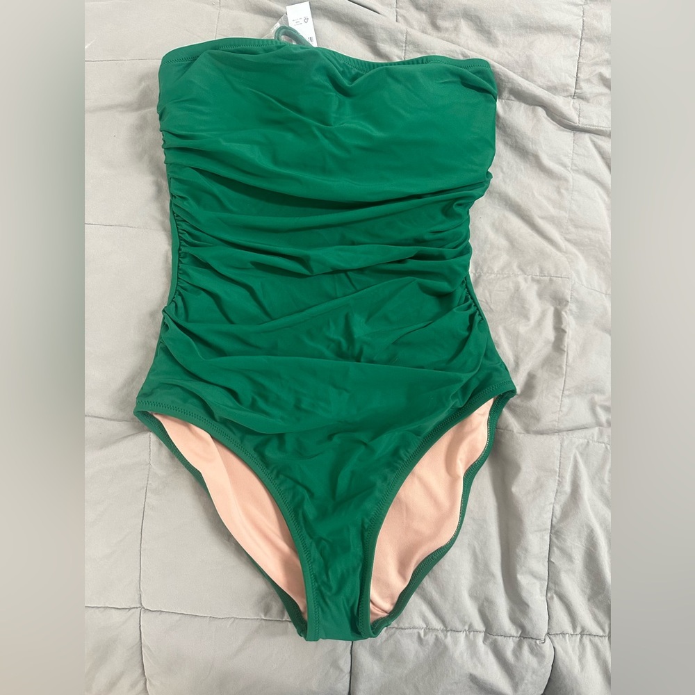 J.crew Ruched Bandeau One-Piece in Jungle Green Size 10 NWT